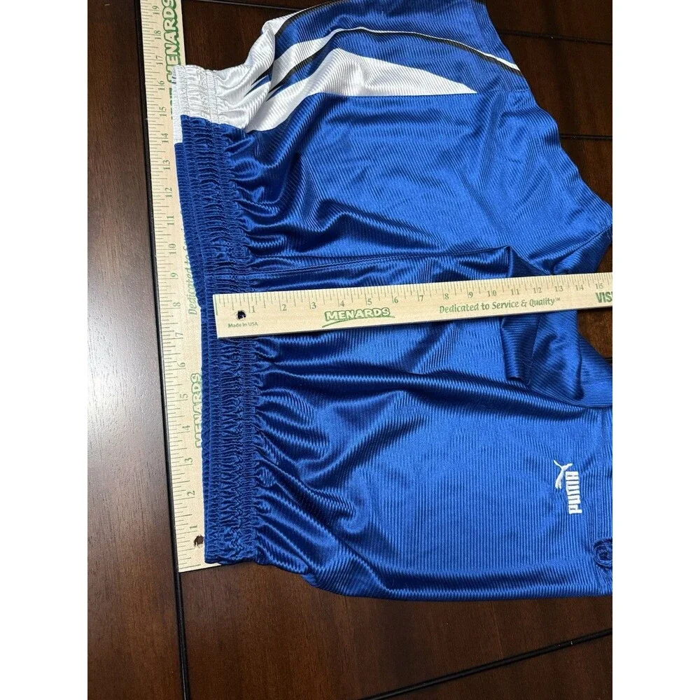 🔥 RARE PUMA Vintage Shiny Silky Dazzle Basketball Running Shorts Blue XL USA!